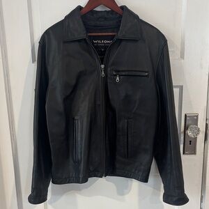 Wilson Men's Black Leather Jacket with Zippered Pockets